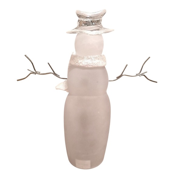 NWOT Darice Frosted Glass Snowman with Scarf and Hat with Christmas Tree Set - Picture 3 of 14